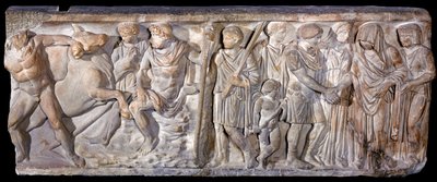 Sarcophagus depicting Jason and the fire breathing bull at Colchis by Roman